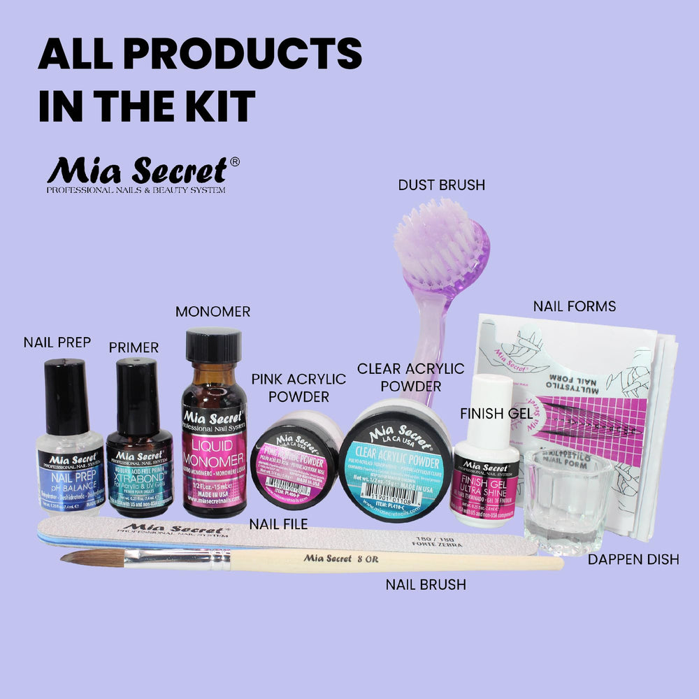 Mia Secret Kit Acrílico de Estudio, uso profesional o doméstico para uñas duraderas