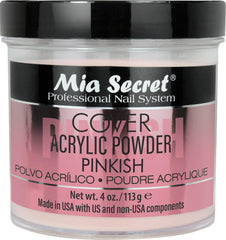 Polvo acrílico rosa de Mia Secret en frasco, cubrimiento uniforme para uñas