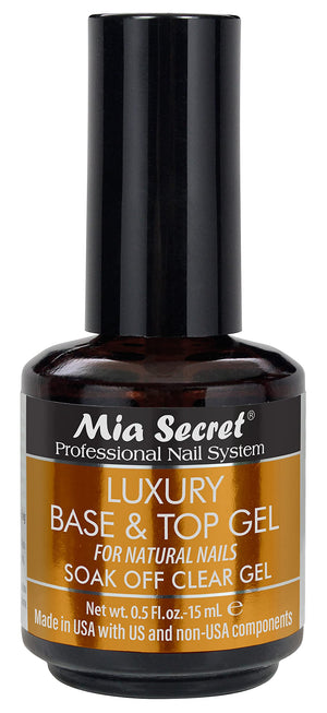 Mia Secret base y capa superior clara en botella, acabado de alto brillo.
