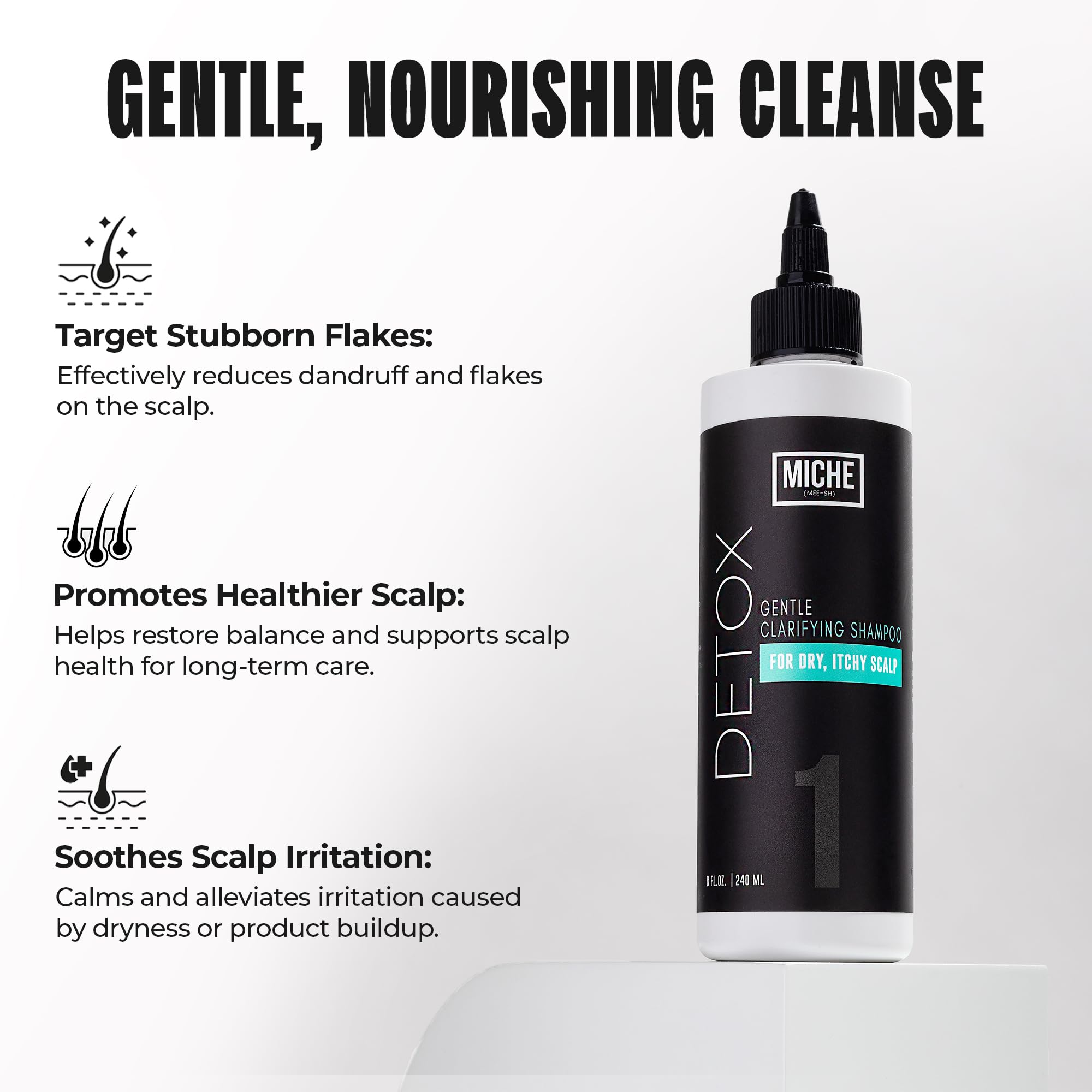 Miche Beauty Detox Shampoo: envase frontal, presentación elegante para tu baño.