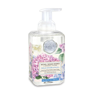 Michel Design Works Jabon Espuma Hortensias Dispensador Cuadrado para manos suaves y perfumadas.