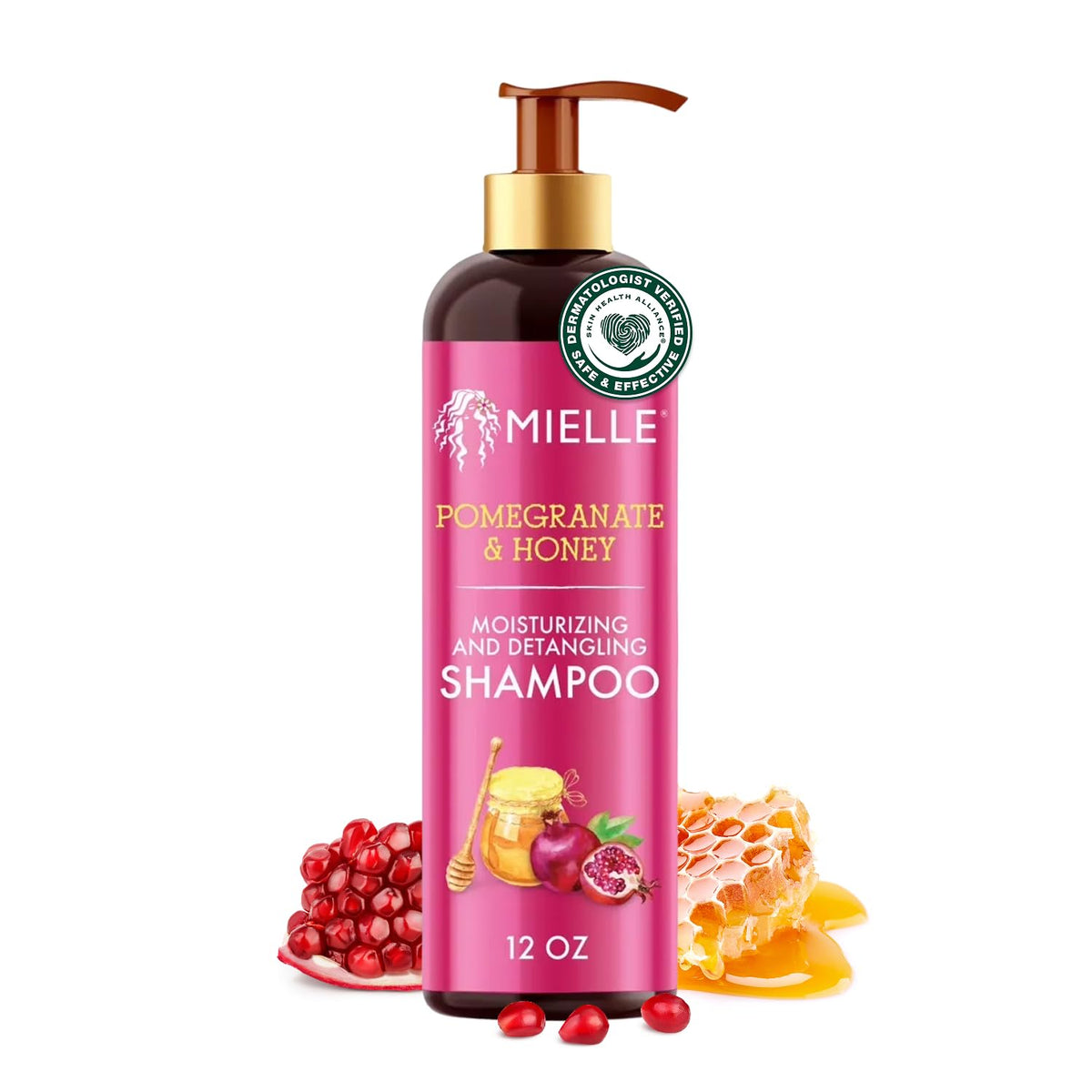 Mielle Organics Granada y Miel Desenredante champú botella: facilita desenredar y limpiar el cuero cabelludo.