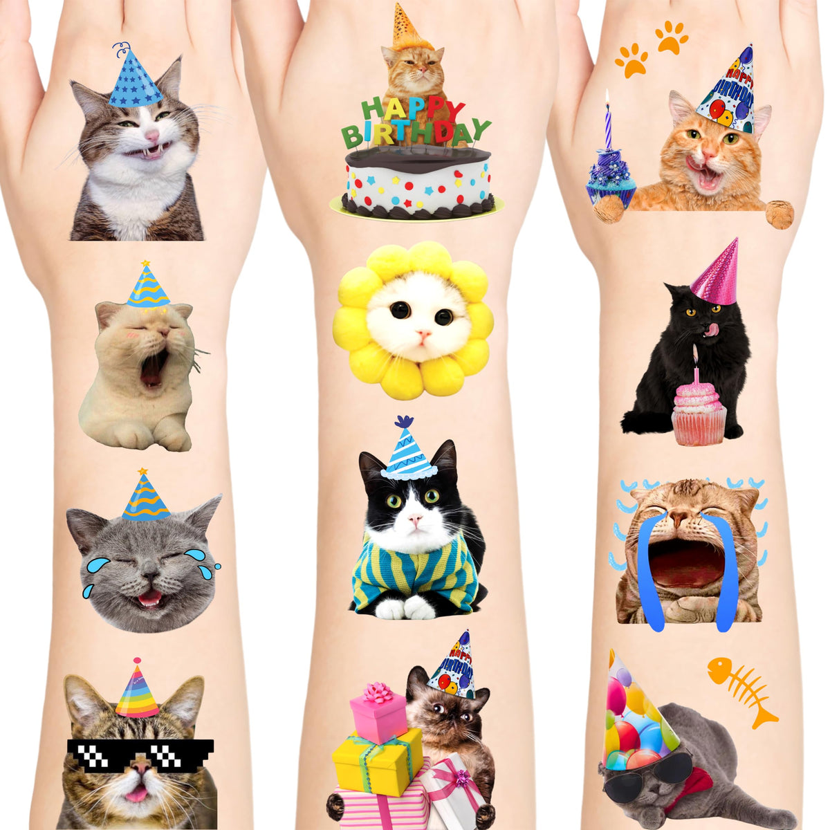 MIIVOYAGE tatuajes de gatos, 96 piezas, ideales para recompensas en clase.