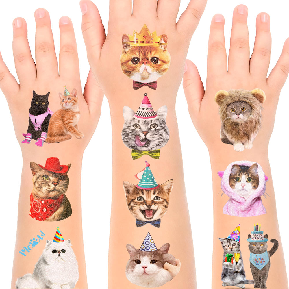 Tatuajes de gatos MIIVOYAGE, ideales para premios escolares y actividades.