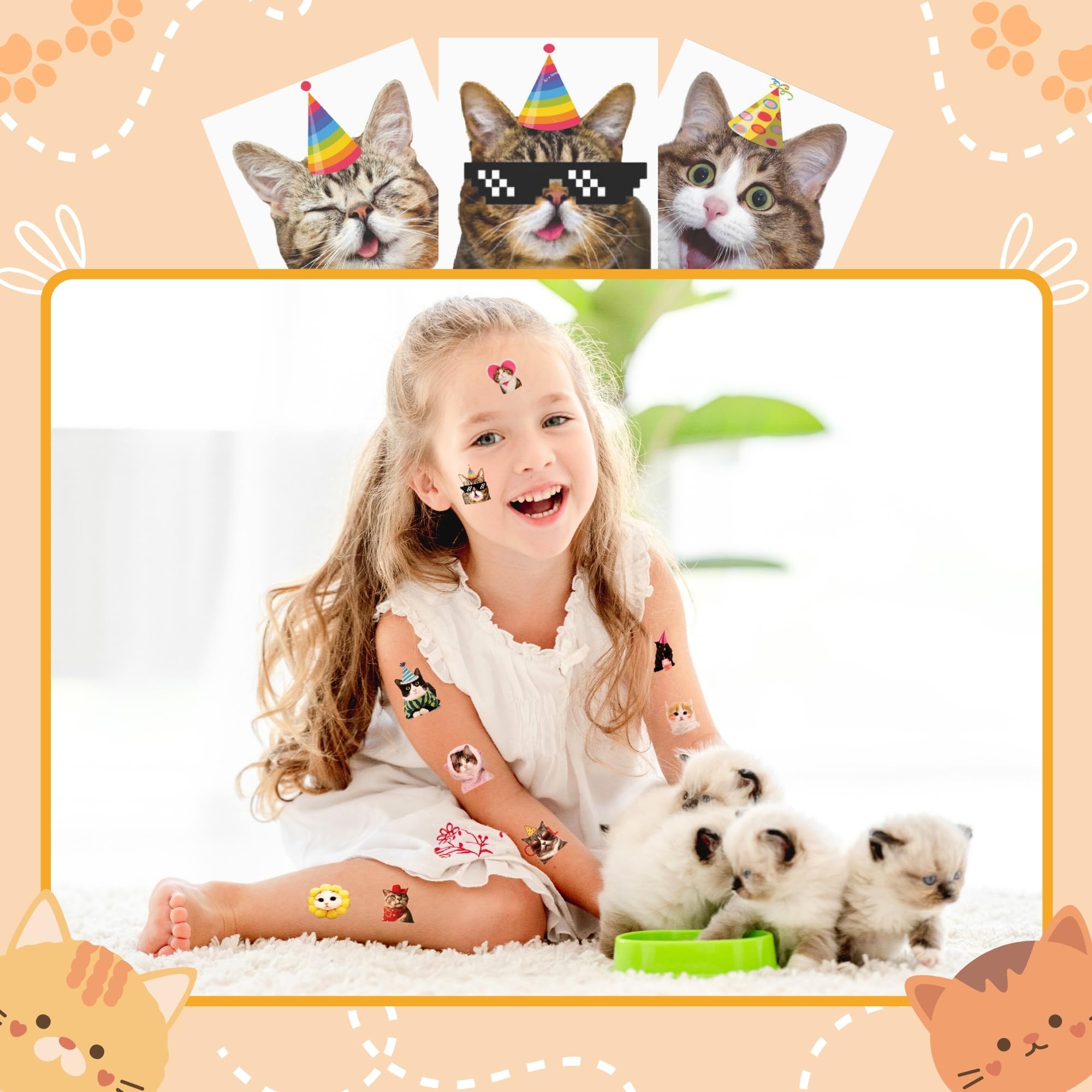 Tatuajes MIIVOYAGE de gatos, seguros y no tóxicos para la piel de niños.