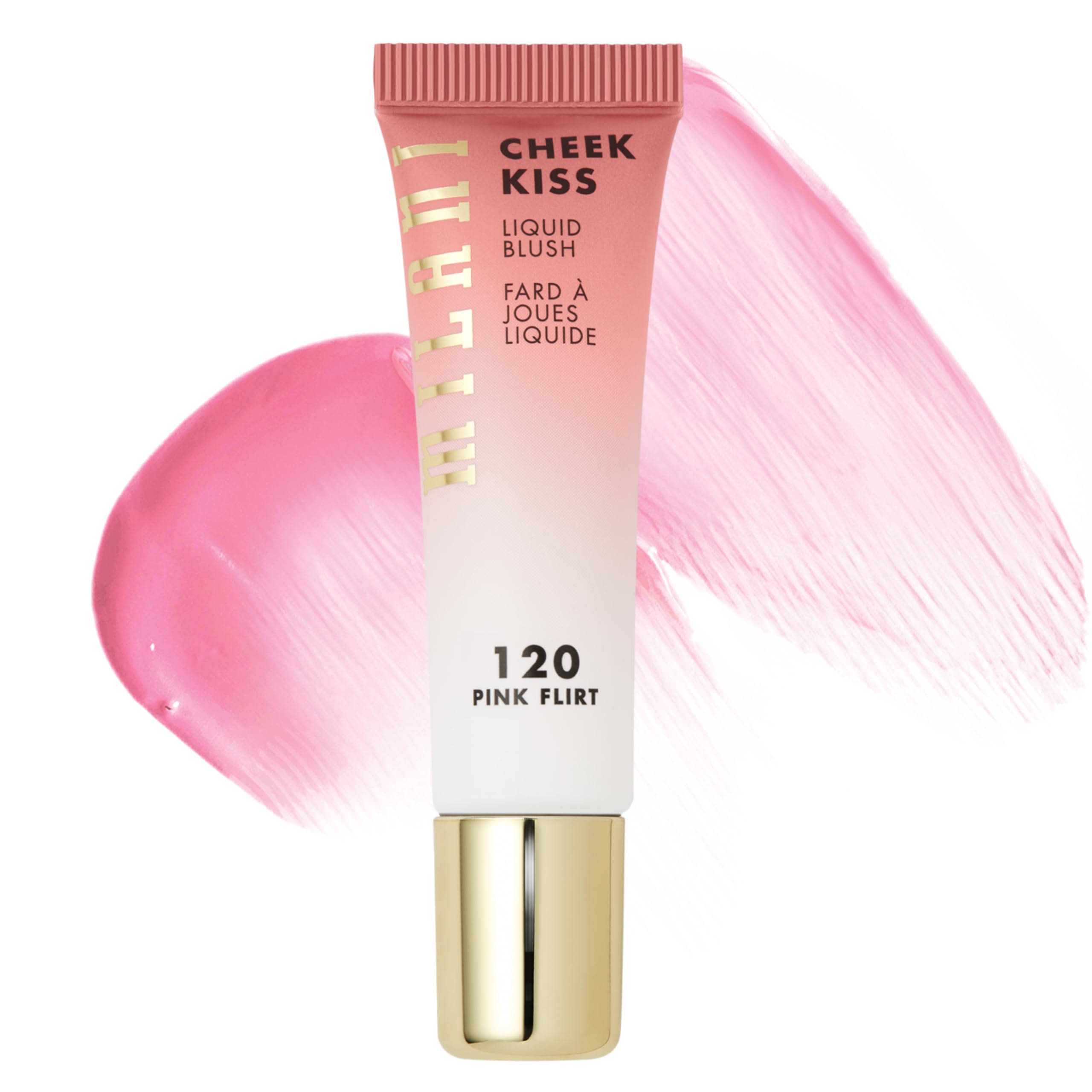Milani Cheek Kiss rubor líquido rosa en bote para aplicación suave y controlada.