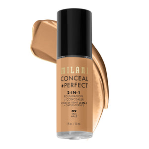 Milani Conceal + Perfect 2 en 1, frasco 09-Tan, cubre ojeras para tono natural