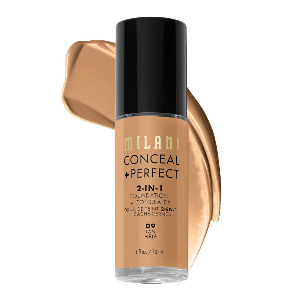 Milani Conceal + Perfect 2 en 1, frasco 09-Tan, cubre ojeras para tono natural