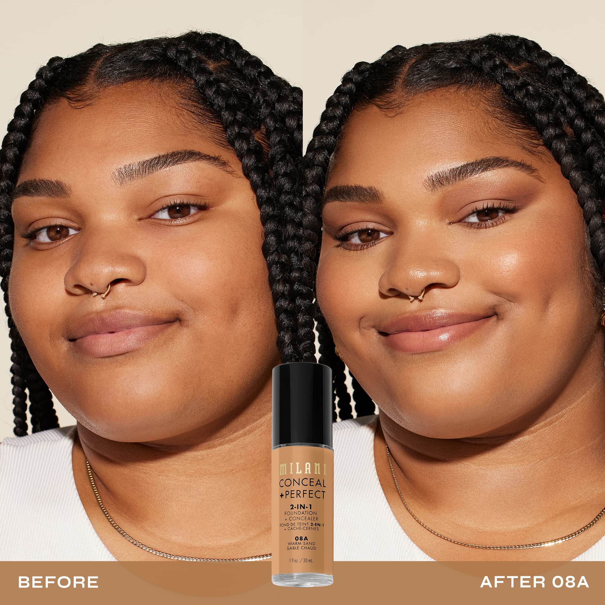 Milani Conceal + Perfect acabado natural con cobertura duradera.