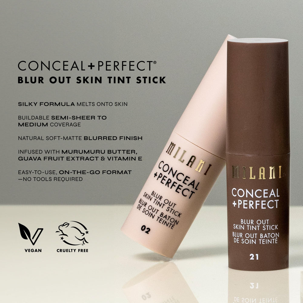Milani Conceal + Perfect barra, hidratación y unificación del tono.