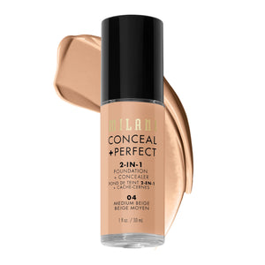 Milani Conceal + Perfect en botella mostrando cobertura natural y duradera