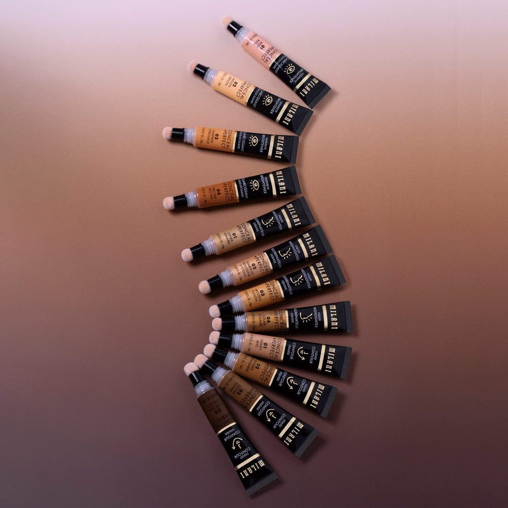 Milani Conceal + Perfect Iluminador Líquido Stardust brinda brillo suave para rasgos faciales.