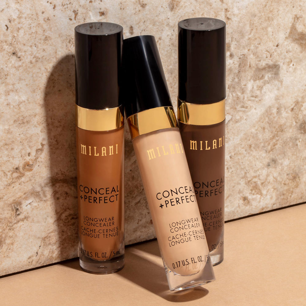 Milani Conceal + Perfect, resistente al agua, cobertura que perdura durante el día.