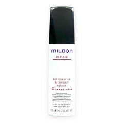 Milbon primer restaurador para secado profesional, cabello grueso, botella; protege del calor y suaviza las cutículas.