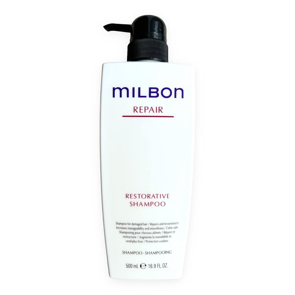 Milbon Shampoo Restaurador, aplicación en ducha con espuma cremosa para limpieza suave.