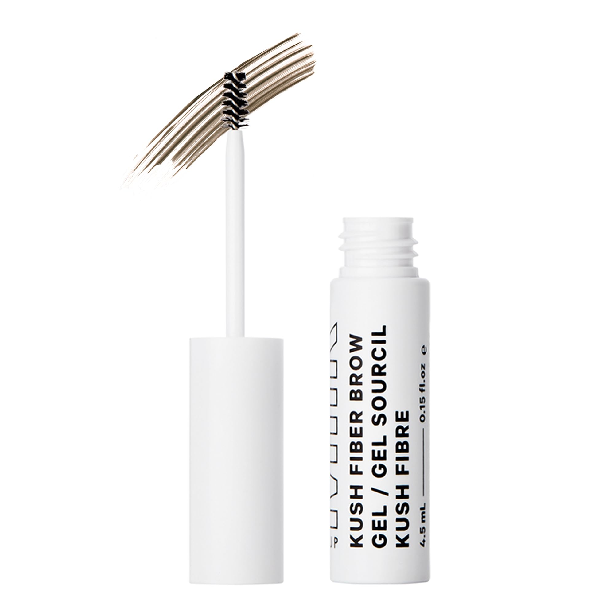 Milk Makeup KUSH Fiber Brow Gel envase visible, diseño limpio para viajar