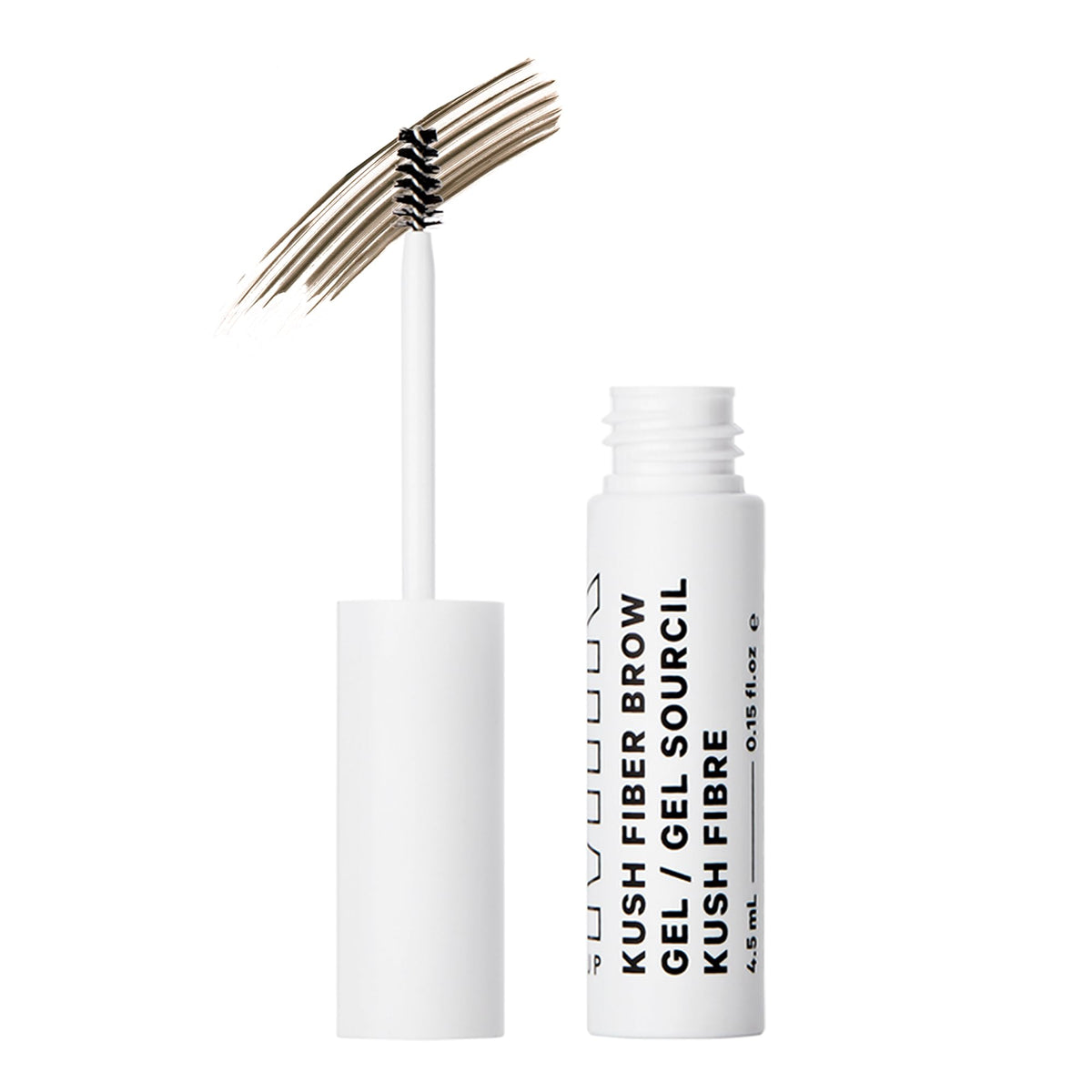 Milk Makeup KUSH Fiber Brow Gel envase visible, diseño limpio para viajar