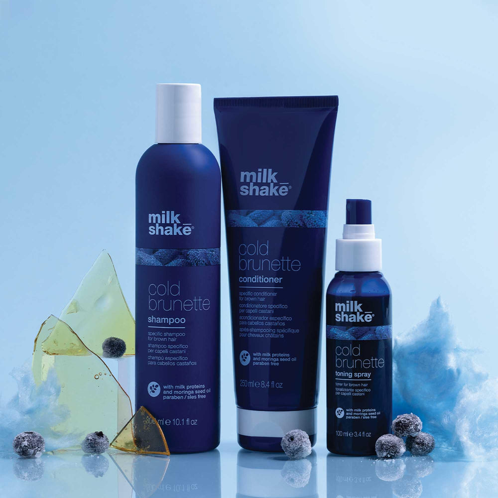 milk_shake cold brunette shampoo, recomendado para uso diario en cabellos teñidos.