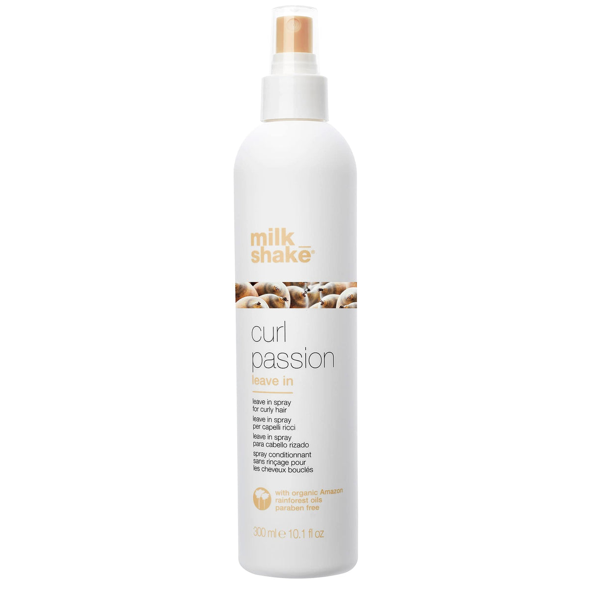 milk-shake Curl Passion leave-in en botella, rizos sueltos y definidos.
