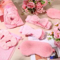 Mimorou gomitas-de-velvet spa rosa, suaves y resistentes para peinados durante spa en casa.