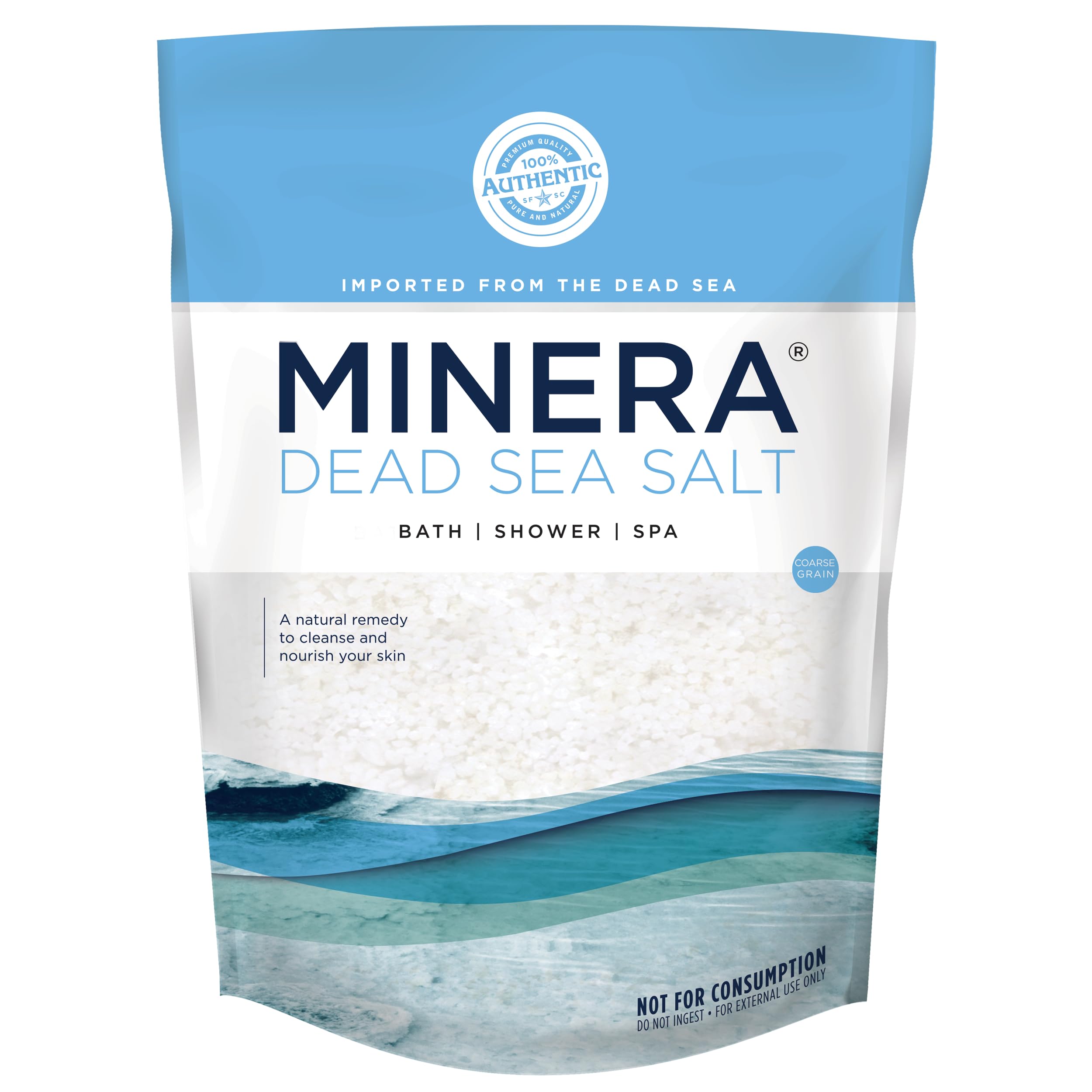 Minera sal del mar muerto, grano grueso, para baño relajante en casa.