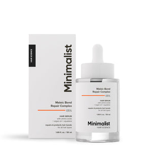 Serum Minimalist con reparación de enlaces, patente en trámite, cabello más resistente.