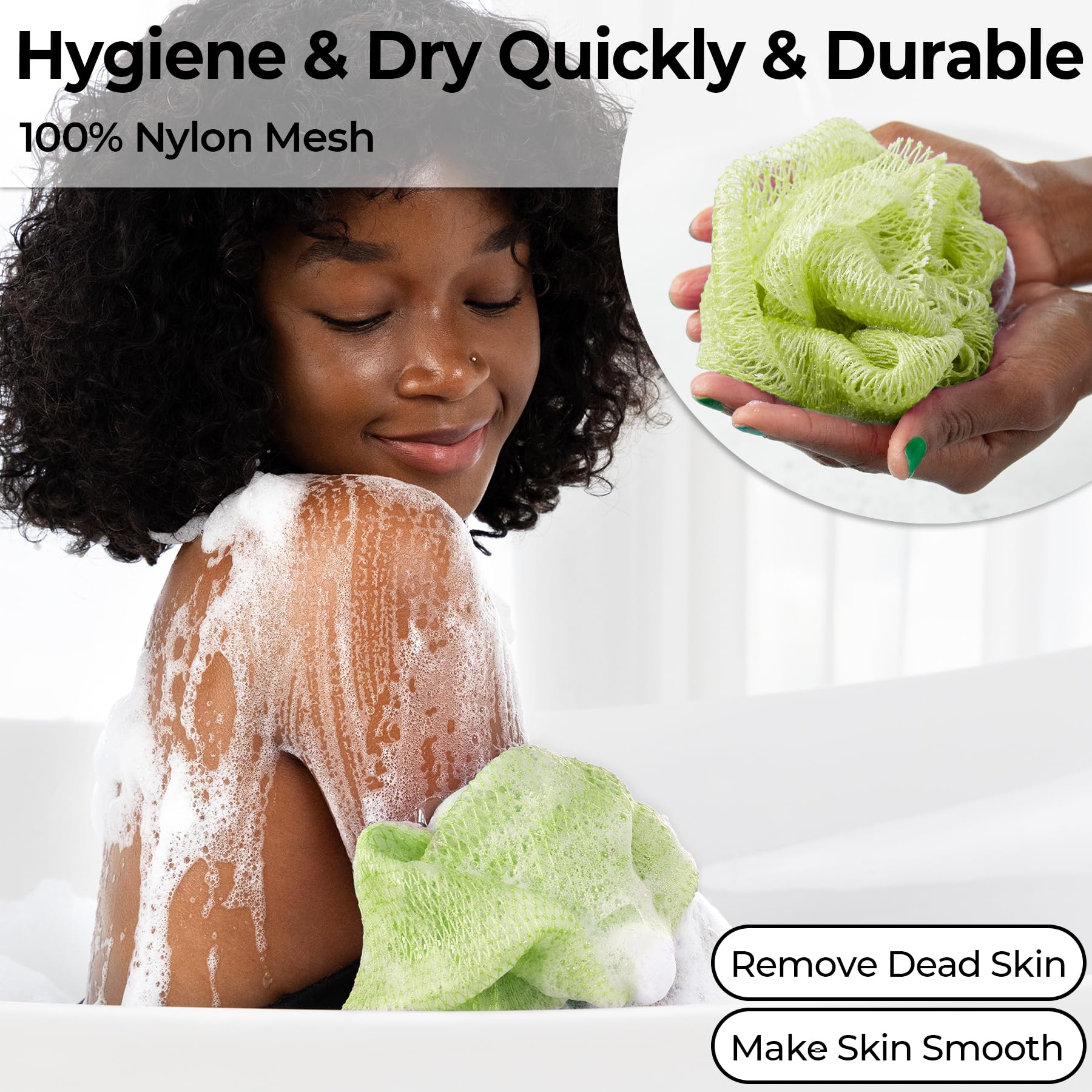 MINISENTIALS esponja de ducha con nudos, facilita crear espuma y enjuague sencillo.