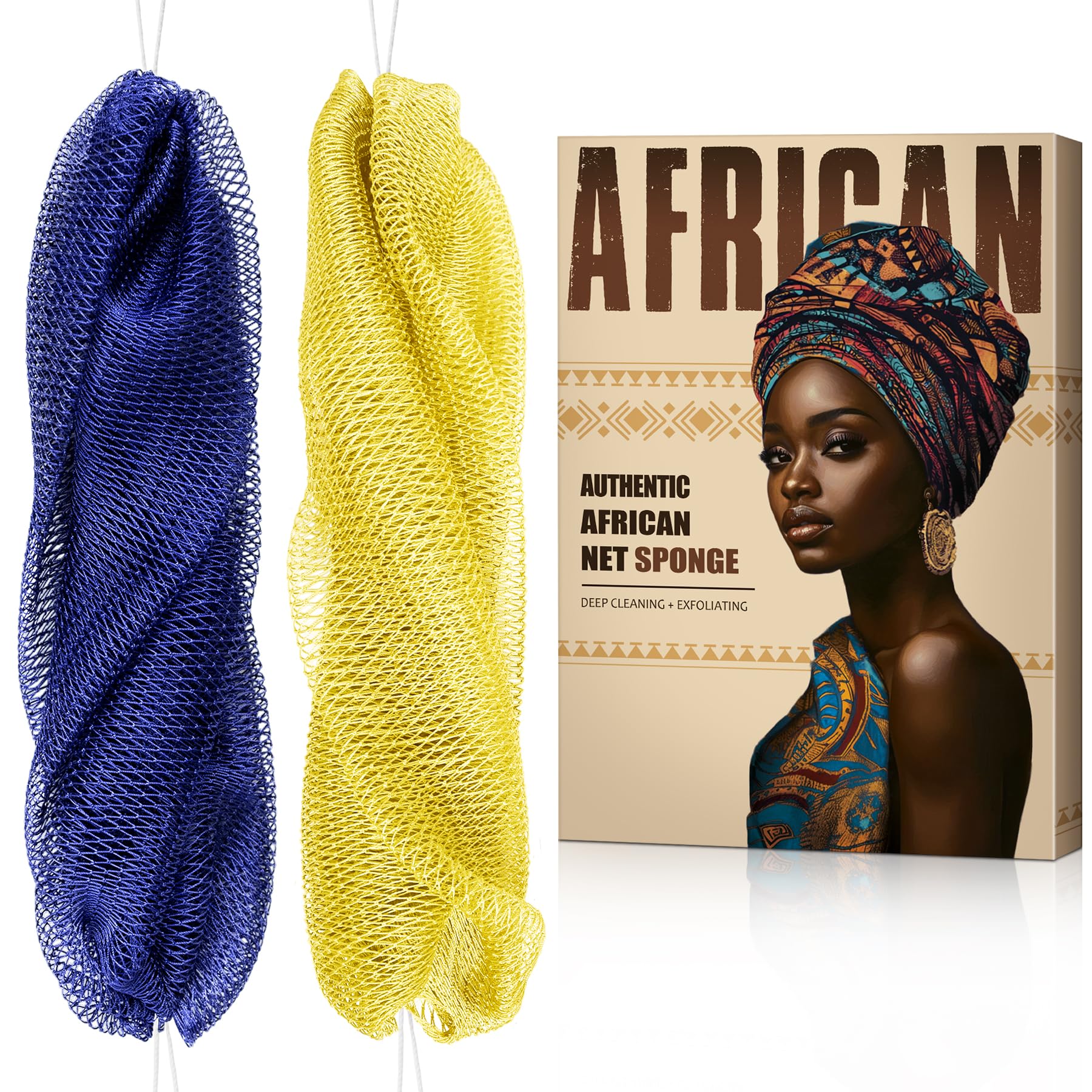 MINISENTIALS esponja de red africana con nudos frente para exfoliar suavemente la piel.