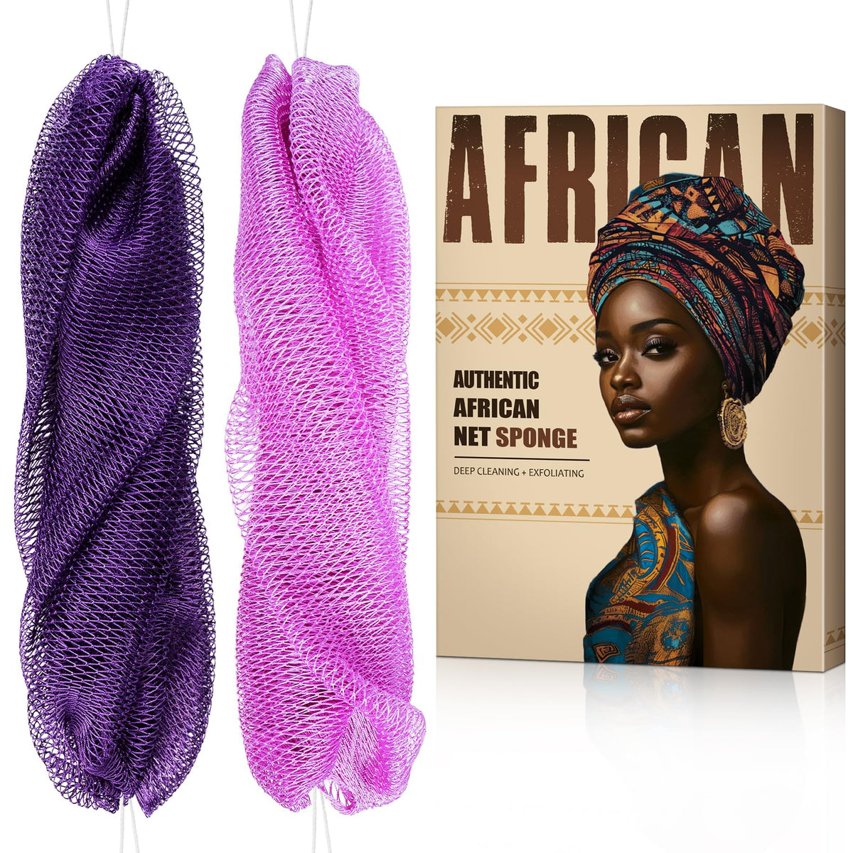 MINISENTIALS esponja de red africana con nudos para exfoliar suavemente la piel