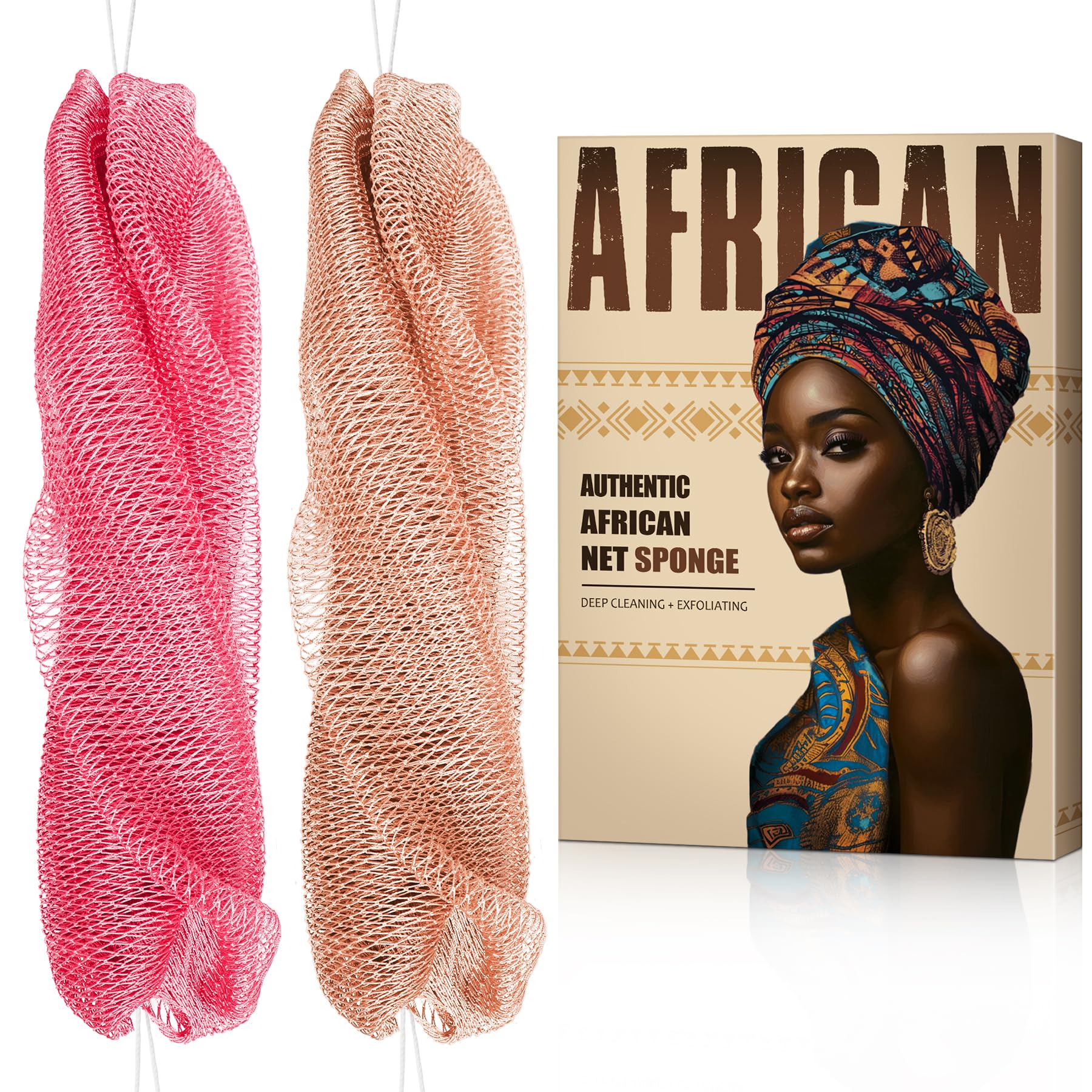 MINISENTIALS esponja de red africana con nudos para exfoliar la piel