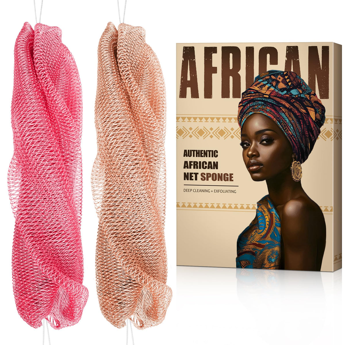 MINISENTIALS esponja de red africana con nudos para exfoliar la piel