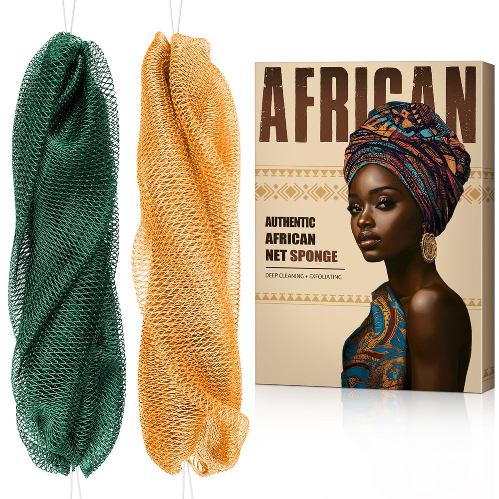 MINISENTIALS esponja de red africana para espalda con nudos, exfolia suavemente y facilita el alcance.