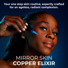 Mirror Skin Copper Elixir botella clara, ideal para aplicación precisa y hidratación suave.