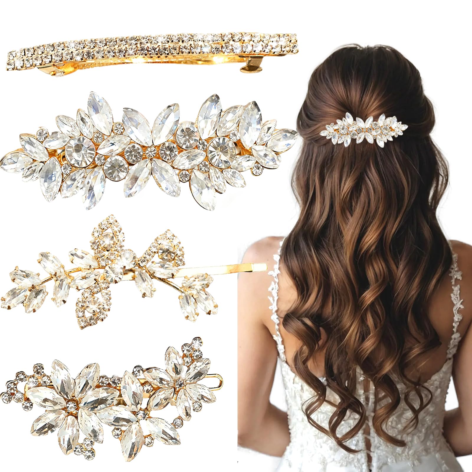 Pinza de cristal Miskate barrette frontal, brillo elegante para bodas.