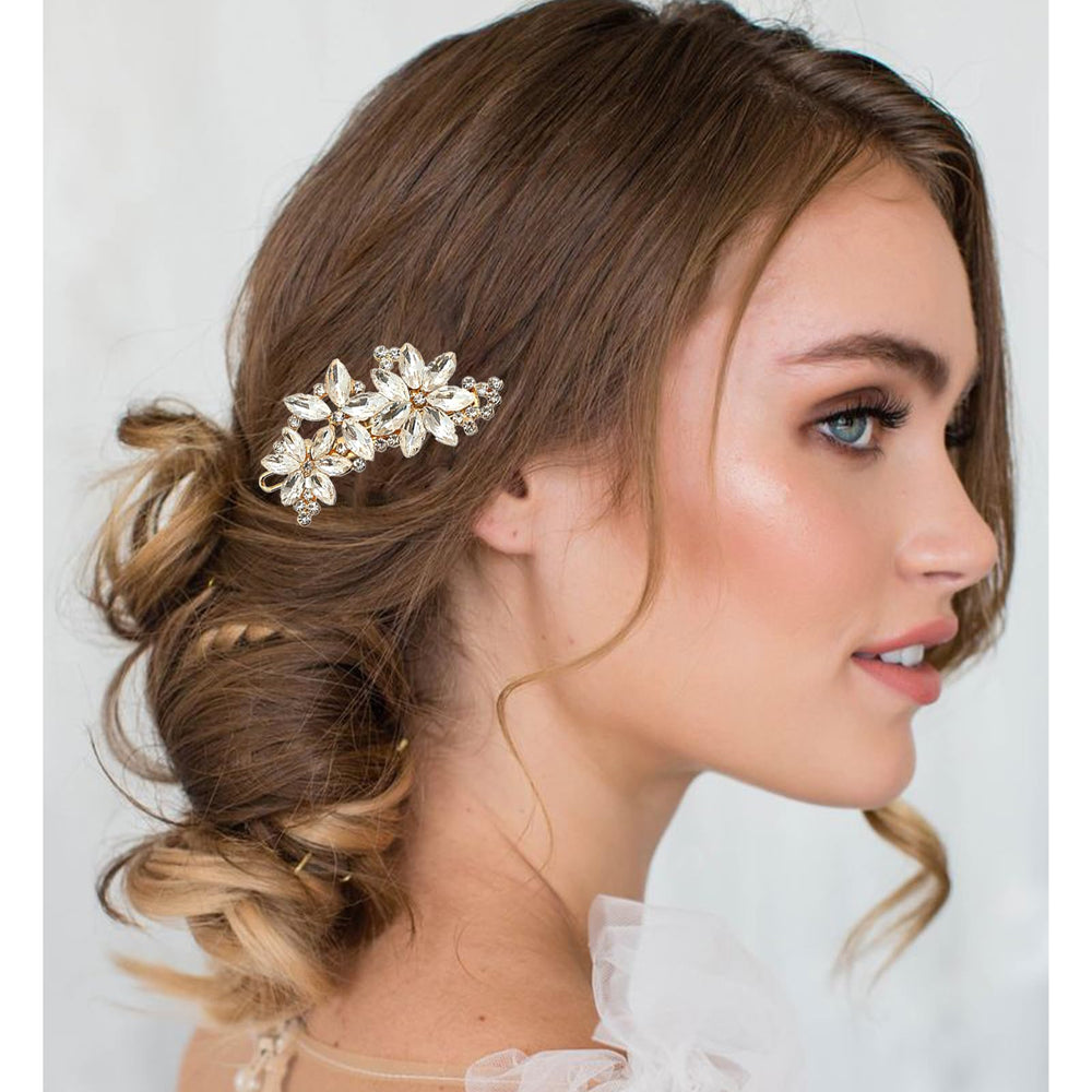Pinza cristal Miskate flor hoja, diseño floral de alto brillo.