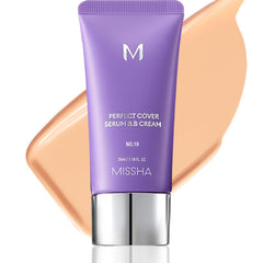 MISSHA M Perfect Cover Serum BB Cream en tubo; acabado ligero para uso diario.