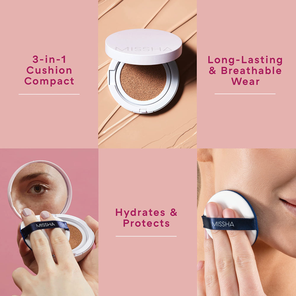 MISSHA Magic Cushion con acabado hidratante aporta luminosidad suave y piel nutrida.