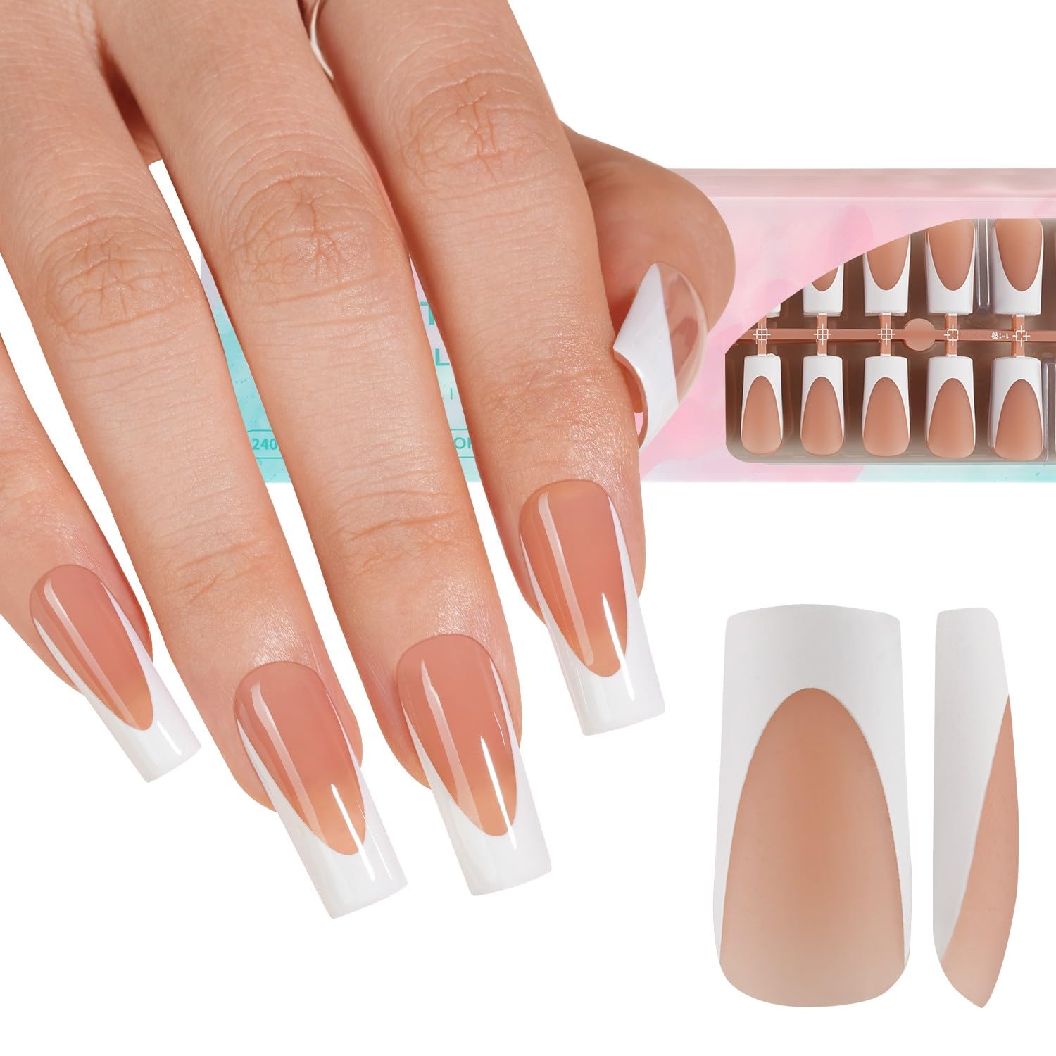 Misssix tips frances largos y cuadrados marrón, adherencia natural para uñas artificiales