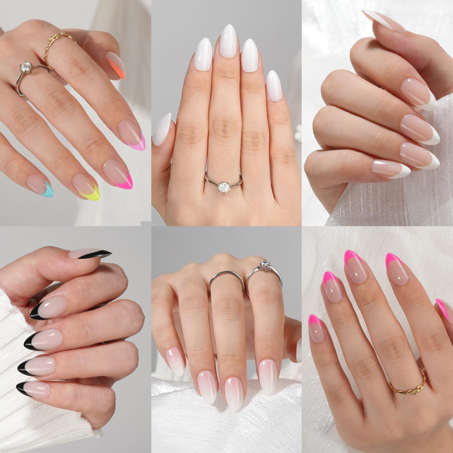 Misssix Uñas postizas Almond, paquete completo con tallas ajustadas para un ajuste cómodo