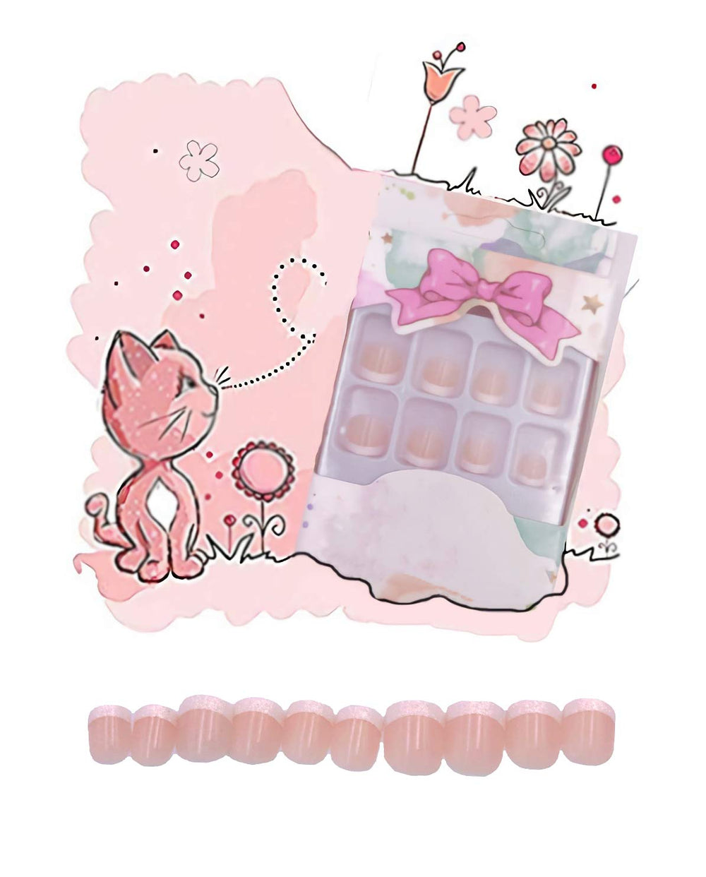 MISUD uñas pegables para niñas con punta francesa blanca, diseño divertido.