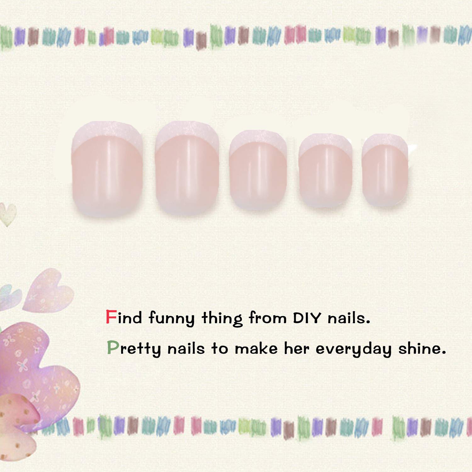 MISUD uñas infantiles acrílicas cortas con acabado blanco, ideal para juego creativo.