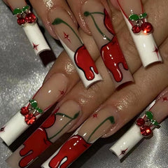 MISUD uñas postizas extralargas cuadradas con frances blanco y diamantes, look elegante para citas.