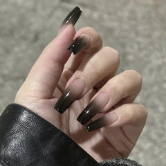 MISUD uñas postizas largas coffin negro ombre, look audaz para eventos