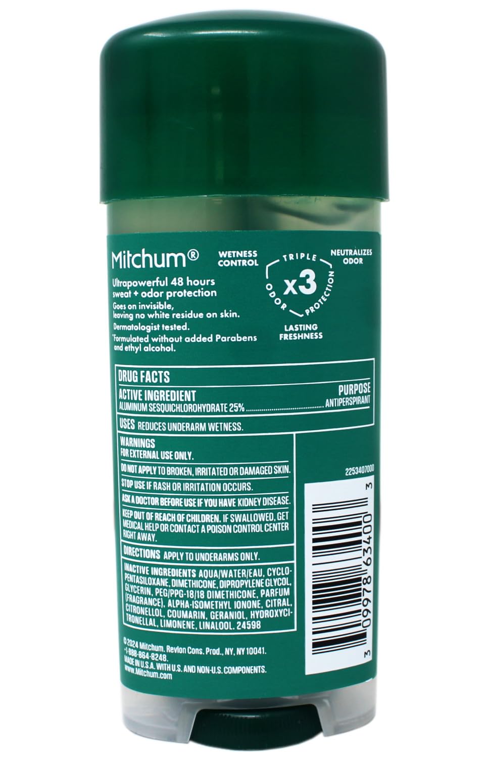 Mitchum aplicación bajo axila, uso cómodo durante el día.