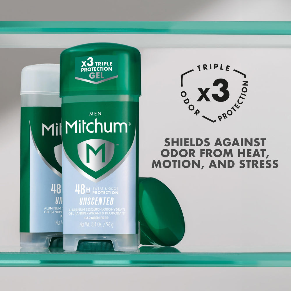 Mitchum gel desodorante: aplicación invisible sin residuos visibles.