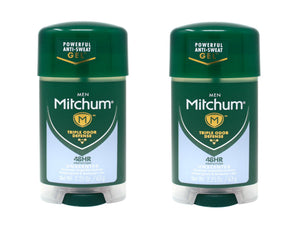 Desodorante Mitchum gel sin perfume, botella visible, protección de humedad todo el día.