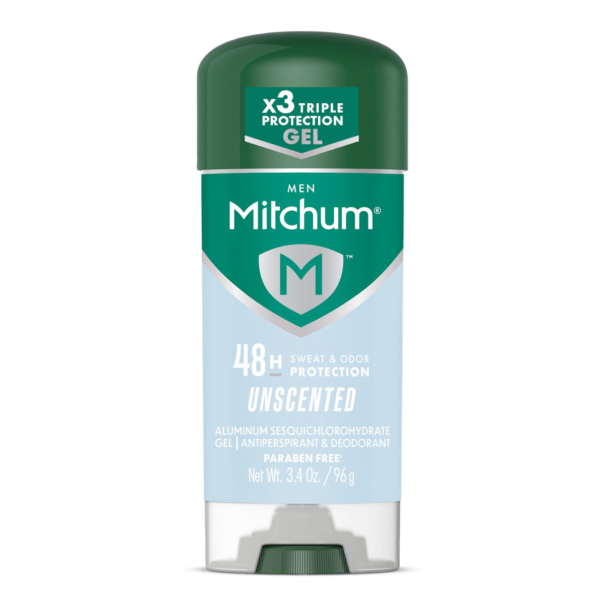 Mitchum gel desodorante: protección triple de olores, 48 horas para días activos.