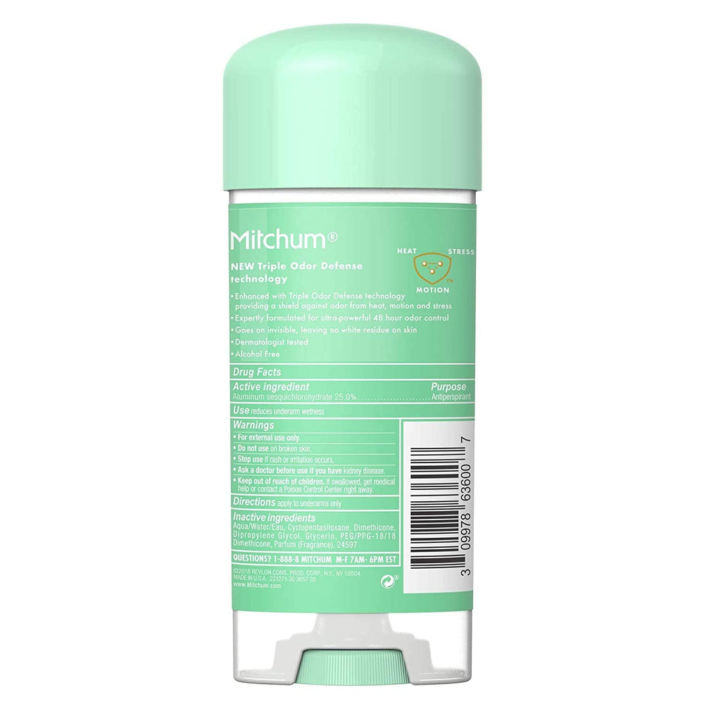 Mitchum Power Gel Powder Fresh para mujer, uso diario sin manchas en la ropa.