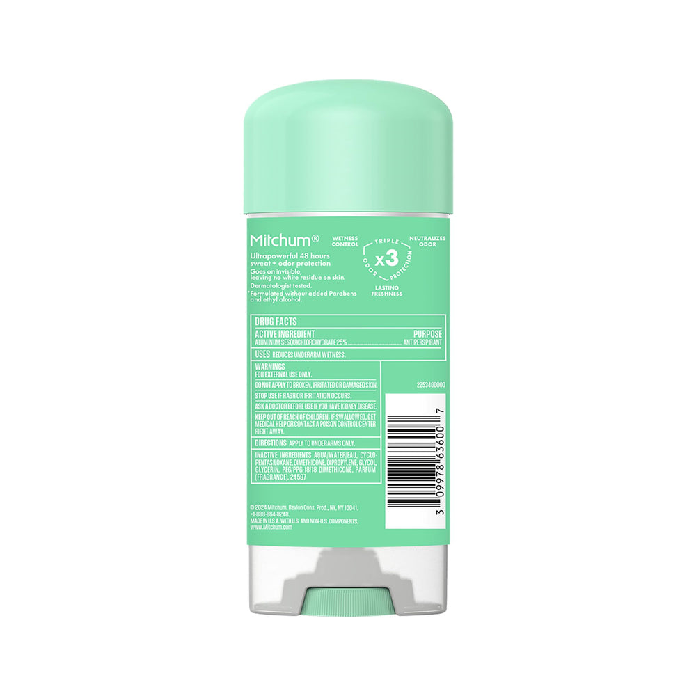 Mitchum Desodorante en Gel para Mujer aplicación transparente: acabado claro sin residuos.