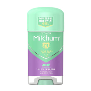 Desodorante Mitchum para mujer, frescura de ducha, pack de dos listo para usar.